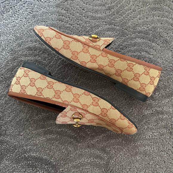 Gucci Jordaan GG Monogram Canvas Horsebit Loafers Beige Brown Flats Size EU 36.5 - Picture 11 of 16